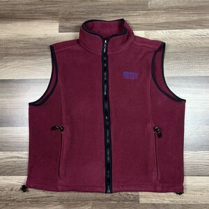 VTG Eddie Bauer Vest Men Medium Red Fleece High Neck Full Zip Sleeveless Pockets